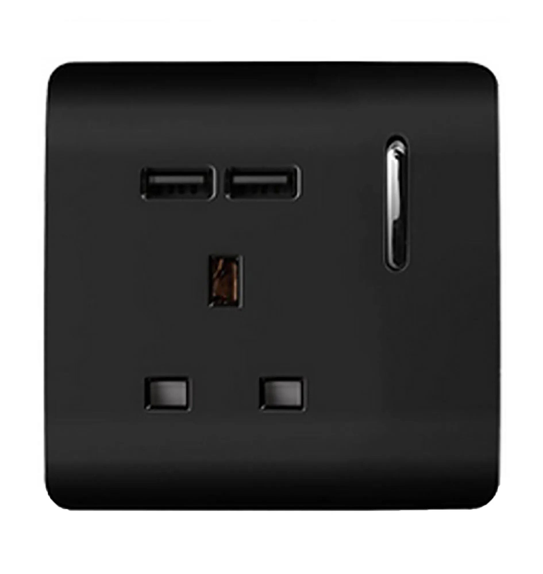 1 Gang 13Amp Switched Single Socket With 2 x USB Gloss Black